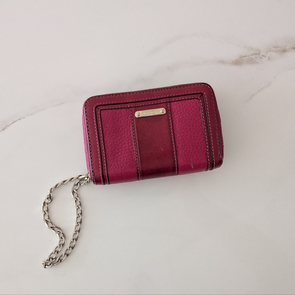 Burberry mini chain dark pink leather wallet with double zip compartments